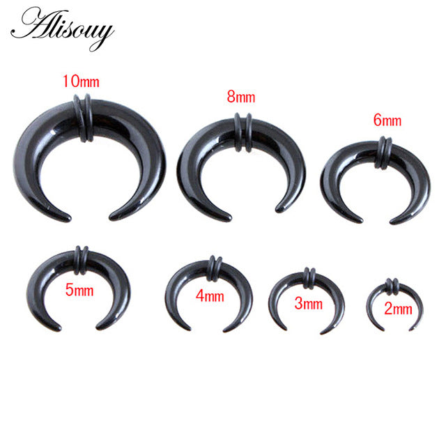 2pcs Acrylic C Sahpe Buffalo Horn Ear Pincher Septum Rings Piercing Black Ear Taper Stretcher Expander Body Jewelry 1.6mm-16mm