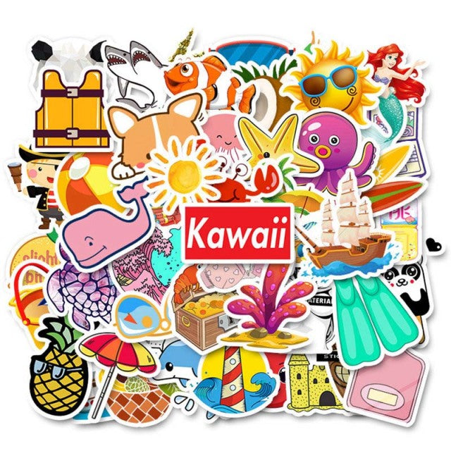 50PCS Cool Summer Vsco Stickers Pack Pink Girl Anime Stiker For Children On The Laptop Fridge Phone Skateboard Suitcase Sticker