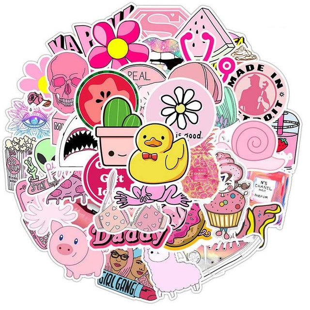 50PCS Cool Summer Vsco Stickers Pack Pink Girl Anime Stiker For Children On The Laptop Fridge Phone Skateboard Suitcase Sticker