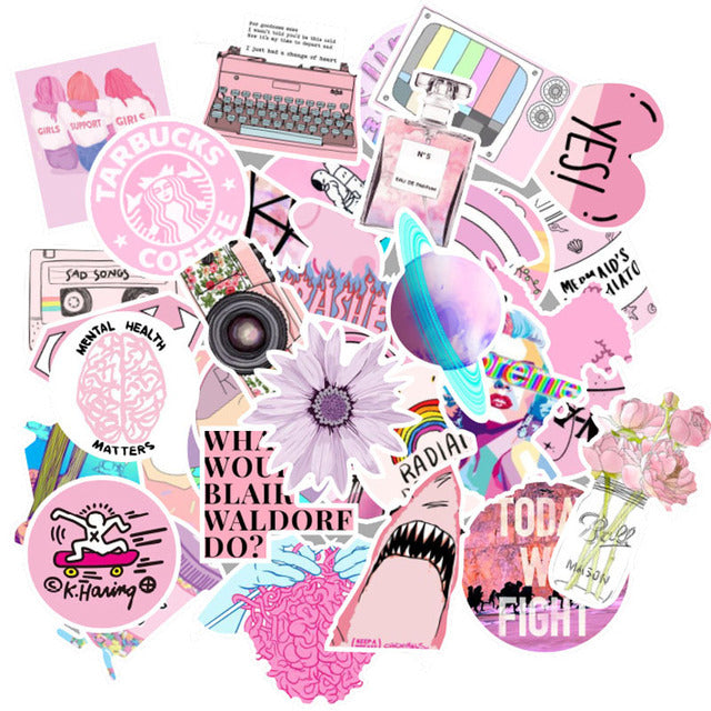 50PCS Cool Summer Vsco Stickers Pack Pink Girl Anime Stiker For Children On The Laptop Fridge Phone Skateboard Suitcase Sticker