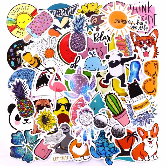 50PCS Cool Summer Vsco Stickers Pack Pink Girl Anime Stiker For Children On The Laptop Fridge Phone Skateboard Suitcase Sticker