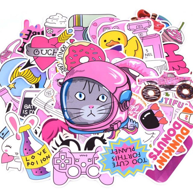 50PCS Cool Summer Vsco Stickers Pack Pink Girl Anime Stiker For Children On The Laptop Fridge Phone Skateboard Suitcase Sticker