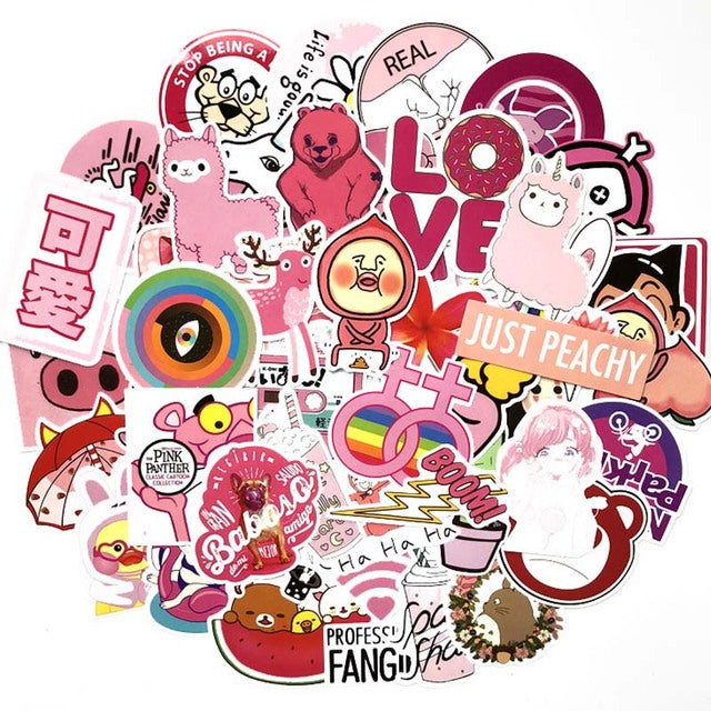 50PCS Cool Summer Vsco Stickers Pack Pink Girl Anime Stiker For Children On The Laptop Fridge Phone Skateboard Suitcase Sticker