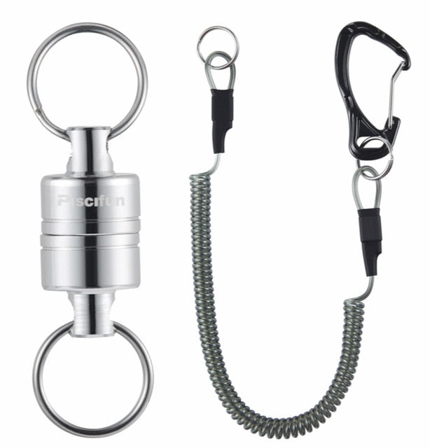 Piscifun Magnetic Net Release Fly Fishing Aluminum Strong Train Net Holder 7.7LB Lanyard Cable Pull 3.5KG Green/Silver/Black