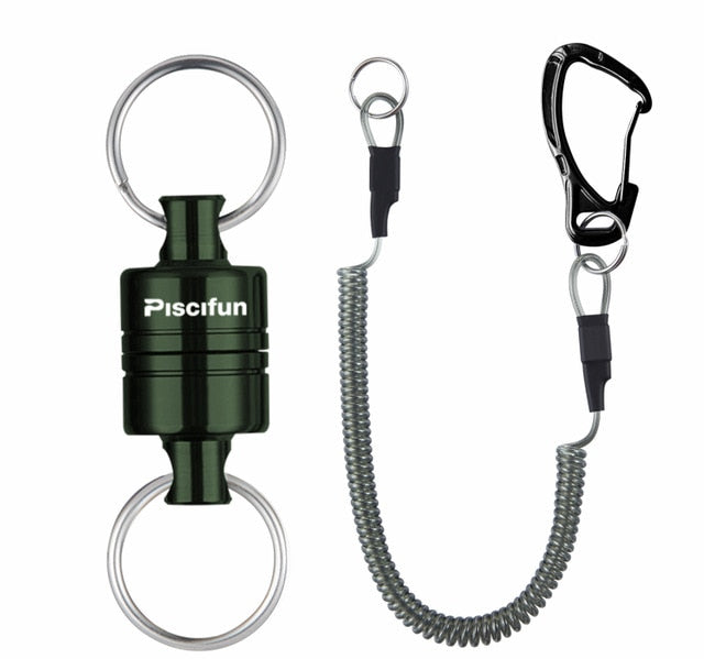 Piscifun Magnetic Net Release Fly Fishing Aluminum Strong Train Net Holder 7.7LB Lanyard Cable Pull 3.5KG Green/Silver/Black