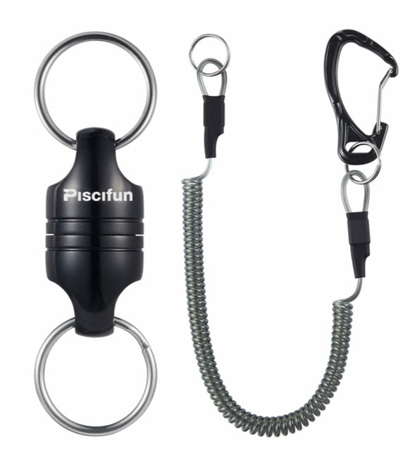 Piscifun Magnetic Net Release Fly Fishing Aluminum Strong Train Net Holder 7.7LB Lanyard Cable Pull 3.5KG Green/Silver/Black