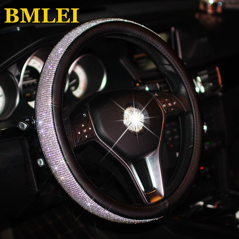 Bling Bling Rhinestones Crystal Car Steering Wheel Cover  PU Leather Steering-wheel covers Auto Accessories Case Car Styling