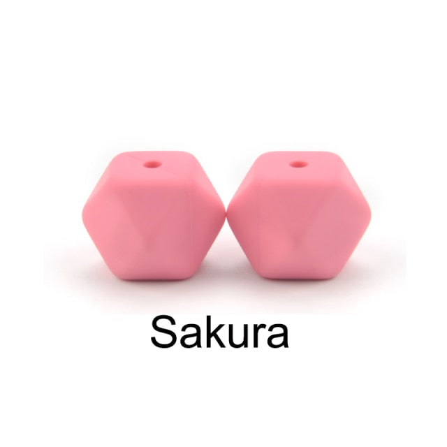 LOFCA10pcs 14mm Mini Hexagon silicone beads Baby Teether BPA Free DIY Necklace Pacifier Chain Baby Teething Care Infant