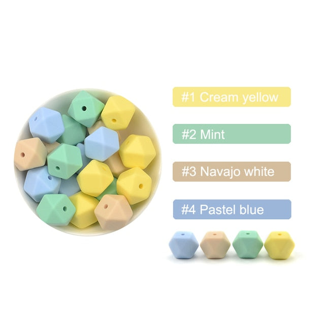 LOFCA10pcs 14mm Mini Hexagon silicone beads Baby Teether BPA Free DIY Necklace Pacifier Chain Baby Teething Care Infant