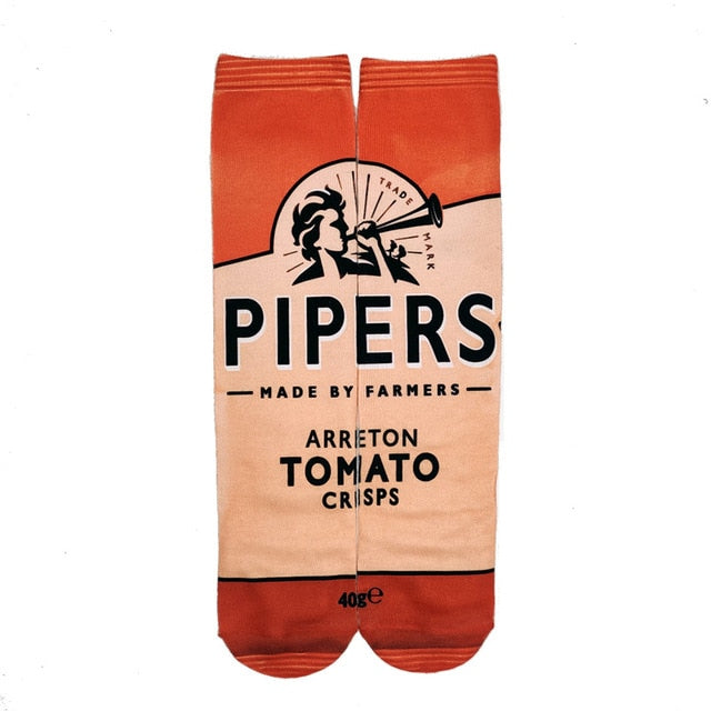 Cotton Socks Art 3D Printing Potato Chips Chocolate Fruit Candy Print Socks Men And Women Harajuku Unisex Funny Socks