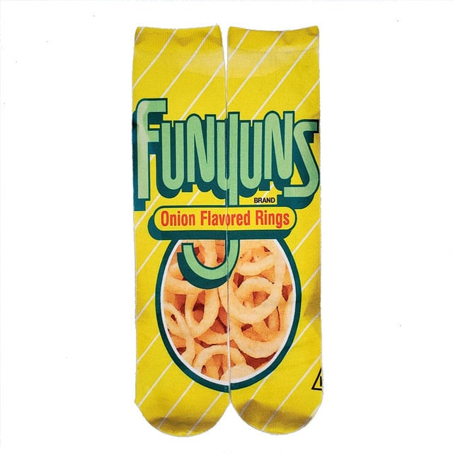 Cotton Socks Art 3D Printing Potato Chips Chocolate Fruit Candy Print Socks Men And Women Harajuku Unisex Funny Socks