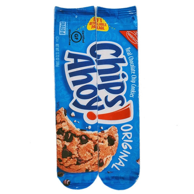 Cotton Socks Art 3D Printing Potato Chips Chocolate Fruit Candy Print Socks Men And Women Harajuku Unisex Funny Socks