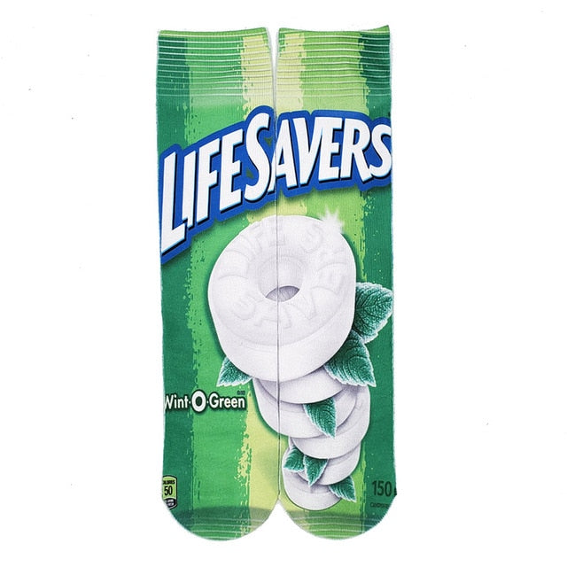 Cotton Socks Art 3D Printing Potato Chips Chocolate Fruit Candy Print Socks Men And Women Harajuku Unisex Funny Socks