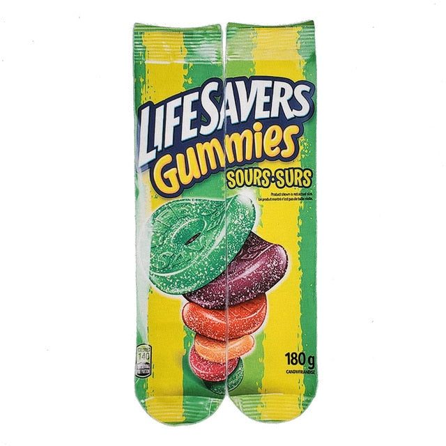 Cotton Socks Art 3D Printing Potato Chips Chocolate Fruit Candy Print Socks Men And Women Harajuku Unisex Funny Socks