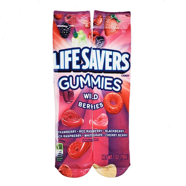 Cotton Socks Art 3D Printing Potato Chips Chocolate Fruit Candy Print Socks Men And Women Harajuku Unisex Funny Socks