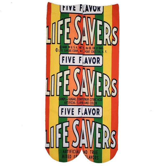 Cotton Socks Art 3D Printing Potato Chips Chocolate Fruit Candy Print Socks Men And Women Harajuku Unisex Funny Socks