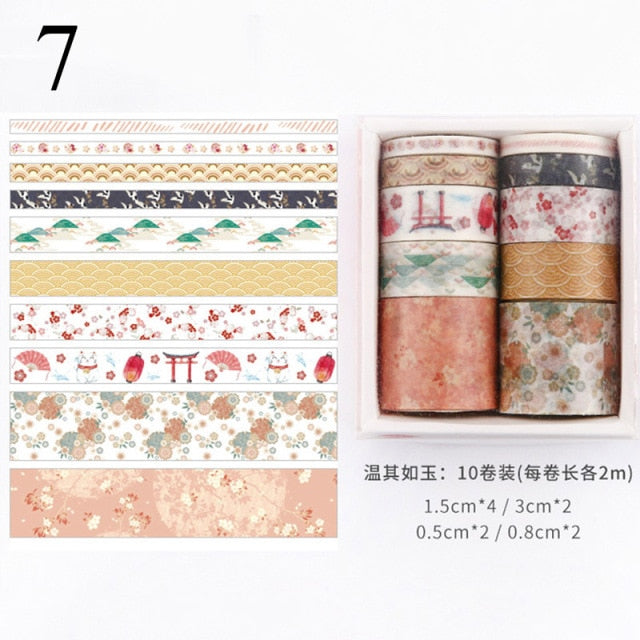 10Pcs/Set Cute Plant Leaves Washi Tape Kawaii Flower Masking Tape Whale Decorative Tape For Sticker Scrapbooking DIY Photo Album