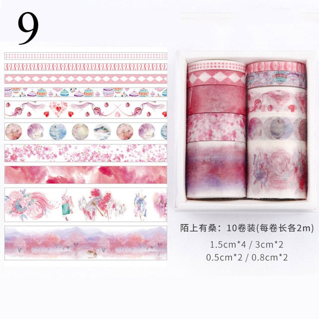 10Pcs/Set Cute Plant Leaves Washi Tape Kawaii Flower Masking Tape Whale Decorative Tape For Sticker Scrapbooking DIY Photo Album
