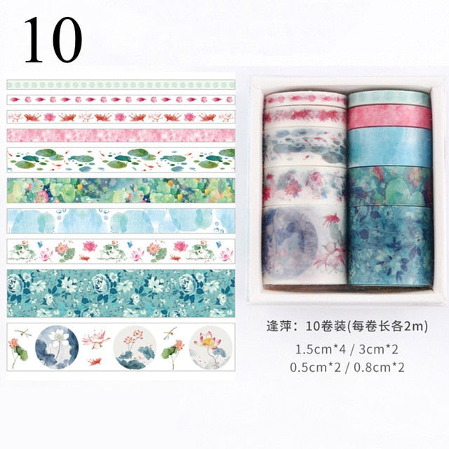 10Pcs/Set Cute Plant Leaves Washi Tape Kawaii Flower Masking Tape Whale Decorative Tape For Sticker Scrapbooking DIY Photo Album