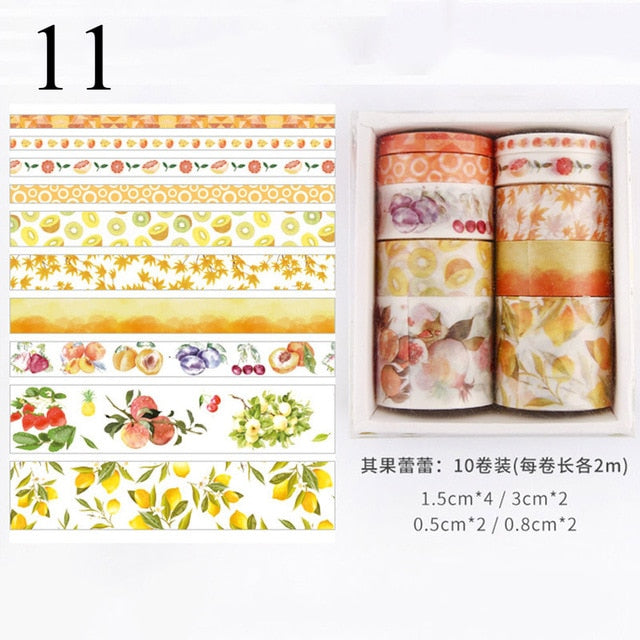 10Pcs/Set Cute Plant Leaves Washi Tape Kawaii Flower Masking Tape Whale Decorative Tape For Sticker Scrapbooking DIY Photo Album