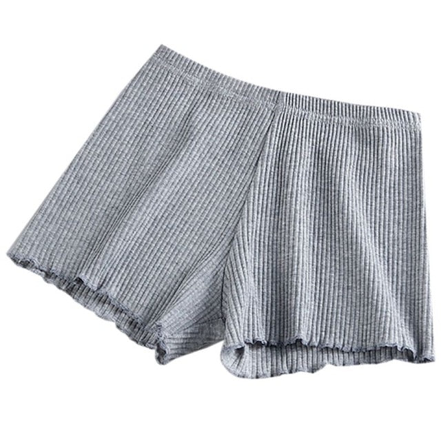 Ladies Women Summer Safety Pants Thread Ribbed Striped Seamless Stretchy Underpants Solid Color Ruffled Agaric Hem Boxer Shorts