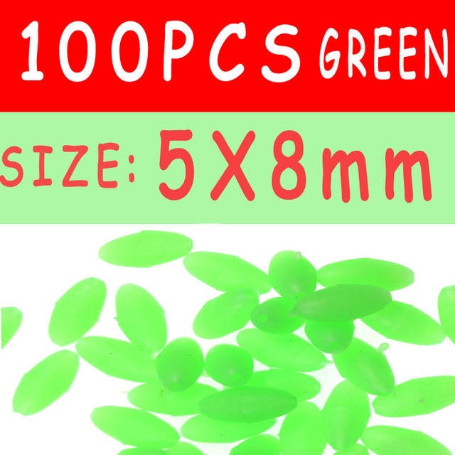 100PCS  Oval Soft Rubber Luminous Fishing Beads Glowing  Sink Beads For Treble Hook Fishing Rigs  Green Red  Fishing Lure Tackle