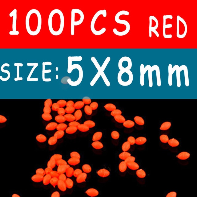 100PCS  Oval Soft Rubber Luminous Fishing Beads Glowing  Sink Beads For Treble Hook Fishing Rigs  Green Red  Fishing Lure Tackle