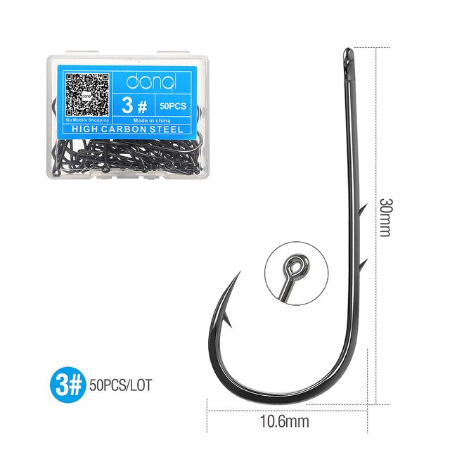 DONQL 50pcs Barbed Fishing Hooks Sea Worm Carp Single Circle Hook Set Fly Fishing Accessories Tackle Carbon Steel Fishhook