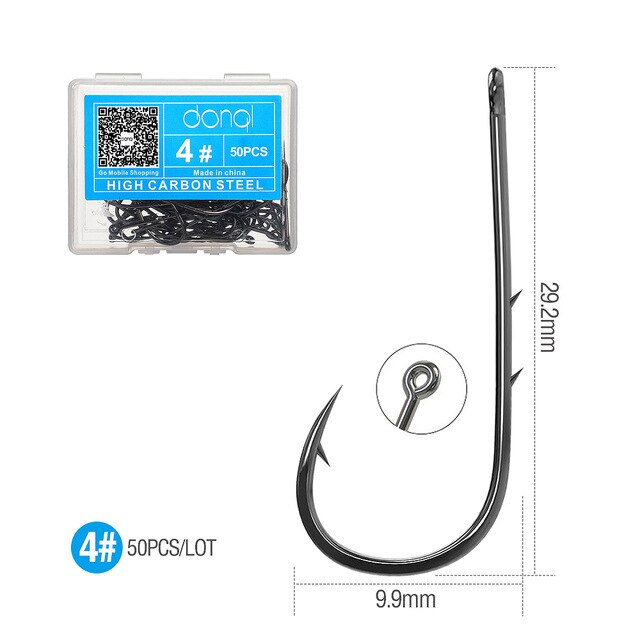 DONQL 50pcs Barbed Fishing Hooks Sea Worm Carp Single Circle Hook Set Fly Fishing Accessories Tackle Carbon Steel Fishhook