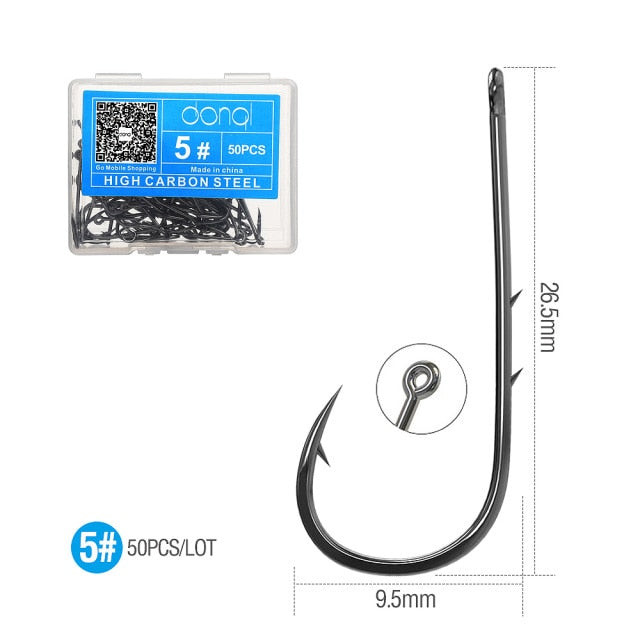 DONQL 50pcs Barbed Fishing Hooks Sea Worm Carp Single Circle Hook Set Fly Fishing Accessories Tackle Carbon Steel Fishhook