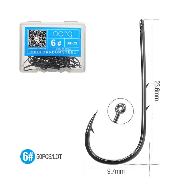 DONQL 50pcs Barbed Fishing Hooks Sea Worm Carp Single Circle Hook Set Fly Fishing Accessories Tackle Carbon Steel Fishhook