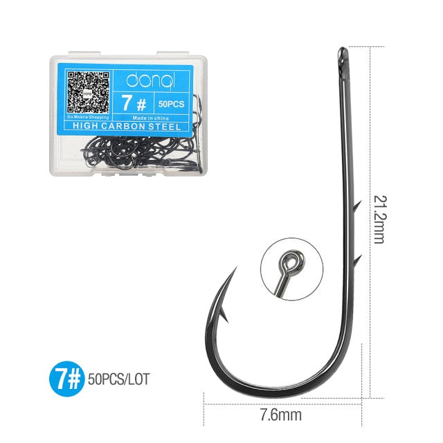 DONQL 50pcs Barbed Fishing Hooks Sea Worm Carp Single Circle Hook Set Fly Fishing Accessories Tackle Carbon Steel Fishhook