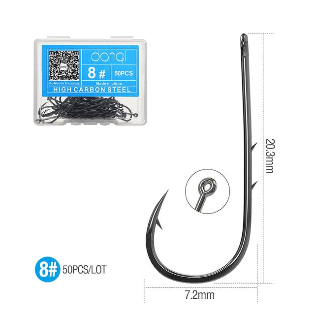 DONQL 50pcs Barbed Fishing Hooks Sea Worm Carp Single Circle Hook Set Fly Fishing Accessories Tackle Carbon Steel Fishhook