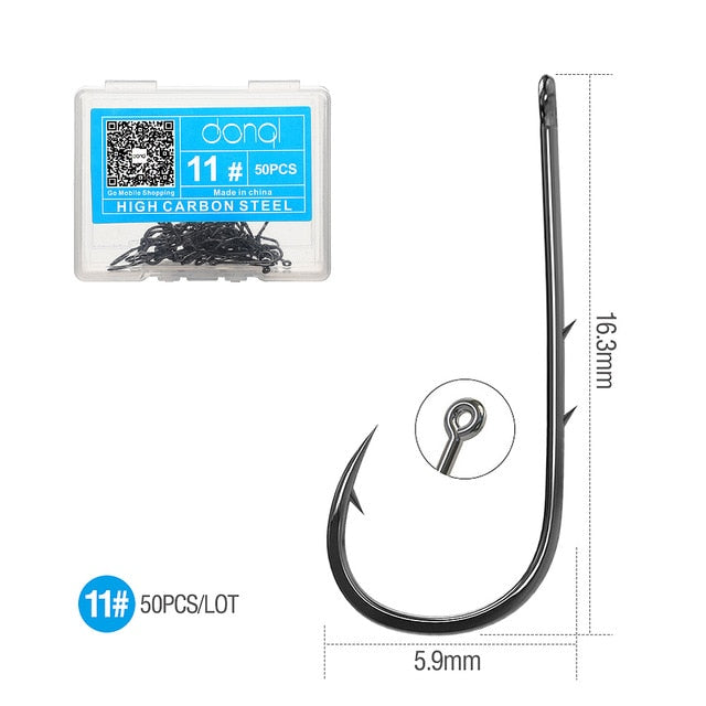 DONQL 50pcs Barbed Fishing Hooks Sea Worm Carp Single Circle Hook Set Fly Fishing Accessories Tackle Carbon Steel Fishhook