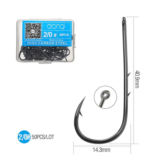 DONQL 50pcs Barbed Fishing Hooks Sea Worm Carp Single Circle Hook Set Fly Fishing Accessories Tackle Carbon Steel Fishhook