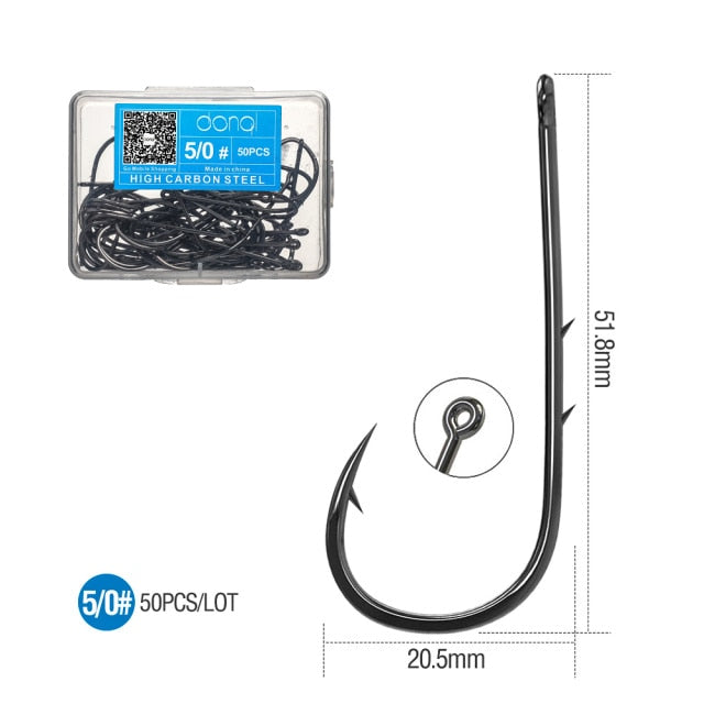 DONQL 50pcs Barbed Fishing Hooks Sea Worm Carp Single Circle Hook Set Fly Fishing Accessories Tackle Carbon Steel Fishhook