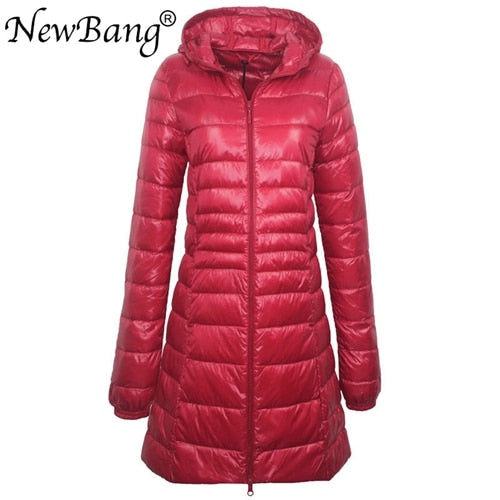 NewBang 8XL Ladies Long Warm Down Coat With Portable Storage Bag Women Ultra Light Down Jacket Women's Overcoats Hip-Length