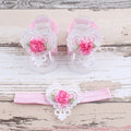 BalleenShiny 3PCS Flower Headband Baby Girls Barefoot Sandals Hair Foot Accessories Elastic Fashion Foot Decoration Kids Gift