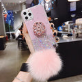 3D Diamond  Glitter Holder With Fur Pom Pom Phone Case For iphone X XR XS 11 Pro Max 6 7 8 plus For Samsung S8 S9 S10 Note A50
