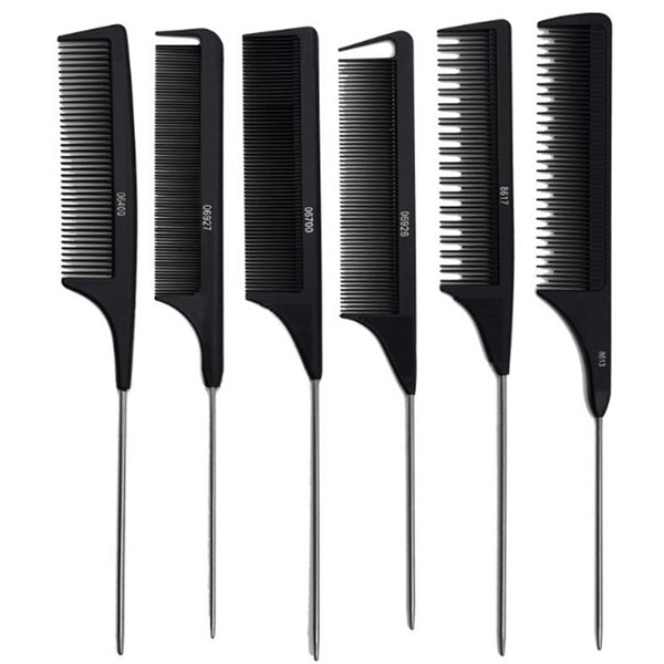 Professional Heat Resistant Salon Black Metal Pin Tail Antistatic Comb Hard Carbon Cutting Comb Hair Trimmer Brushes