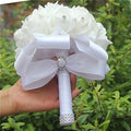 IN STOCK Cheapest PE Rose Bridesmaid Wedding Foam flowers Rose Bridal bouquet Ribbon Fake Wedding bouquet de noiva 14 Color