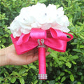 IN STOCK Cheapest PE Rose Bridesmaid Wedding Foam flowers Rose Bridal bouquet Ribbon Fake Wedding bouquet de noiva 14 Color