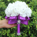 IN STOCK Cheapest PE Rose Bridesmaid Wedding Foam flowers Rose Bridal bouquet Ribbon Fake Wedding bouquet de noiva 14 Color