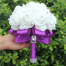 IN STOCK Cheapest PE Rose Bridesmaid Wedding Foam flowers Rose Bridal bouquet Ribbon Fake Wedding bouquet de noiva 14 Color