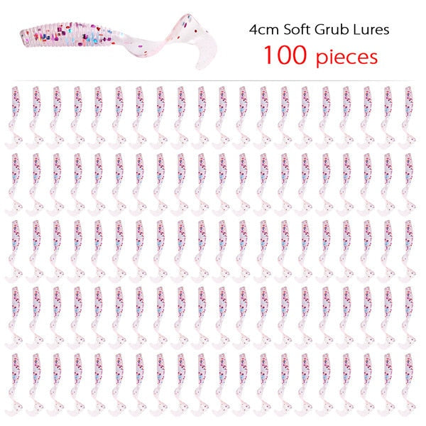 100 Pcs/lot Fishing Lures 40mm 0.4g Wobblers Carp Fishing Soft Bait Swimbait Tail Grub Lures Silicone Artificial Fishing Tackle