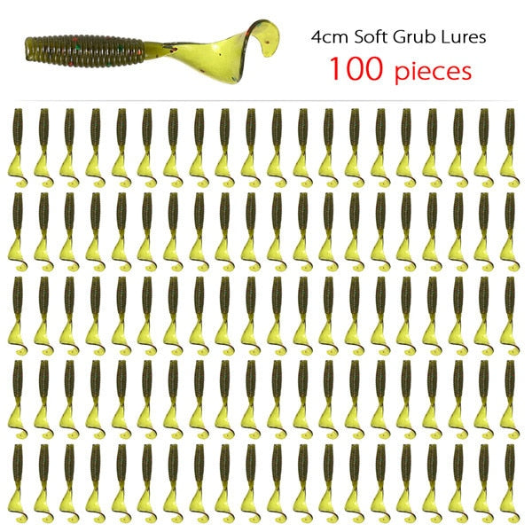 100 Pcs/lot Fishing Lures 40mm 0.4g Wobblers Carp Fishing Soft Bait Swimbait Tail Grub Lures Silicone Artificial Fishing Tackle