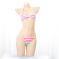 Japanese Sexy Lingerie Lolita Kawaii Blue Pink White Striped Mini Bikini Adult Cosplay Erotic Costumes Bra Women Underwear Set