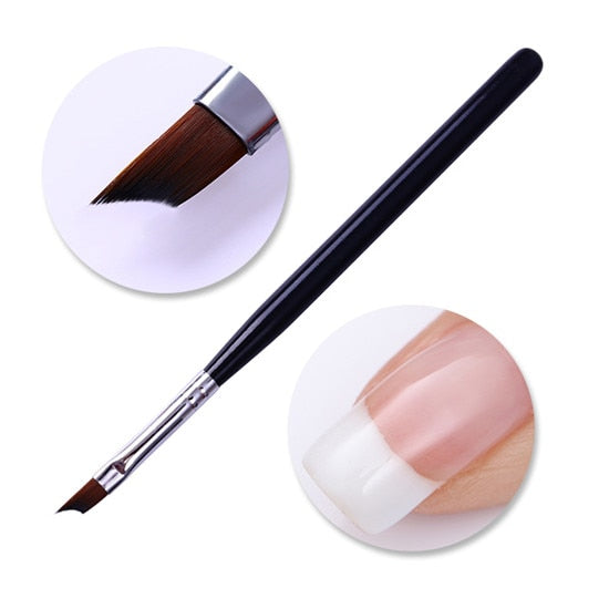 French Tip Nail Brush Silver Black Handle Half Moon Shape Acrylic Painting Drawing Pen  Nail Art Tool