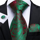Men Teal Green Paisley / Striped Novelty Design Silk Tie