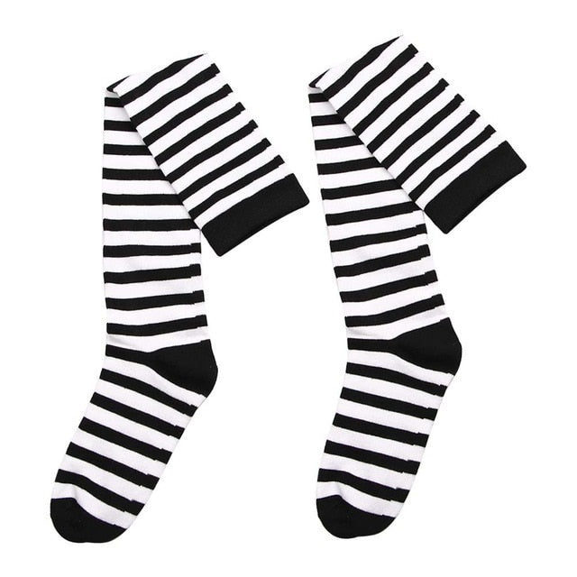 Black White Striped Long Stocking Women Warm Cotton Over The Knee Socks Sexy Thigh High Stockings Autumn Winter New 1 Pair